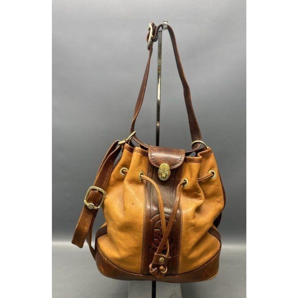 MARINO ORLANDI  ITALIAN LEATHER VINTAGE DRAWSTRING BUCKET BAG